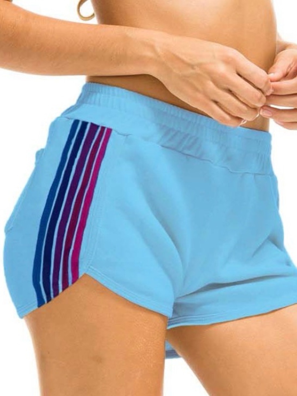 Aviator Nation 5 STRIPE JOGGER SHORTS - SKY // PINK // PURPLE